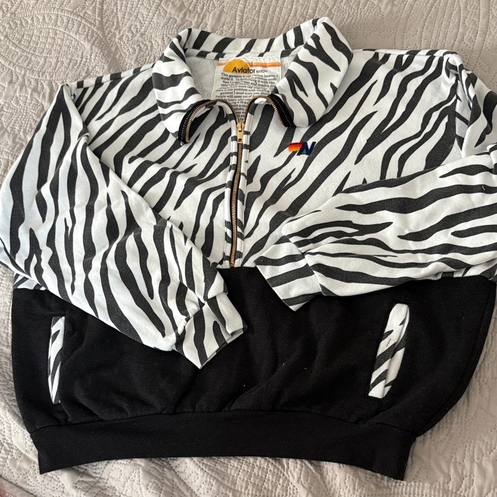 Aviator Nation Zebra Print Zip-Up Jacket